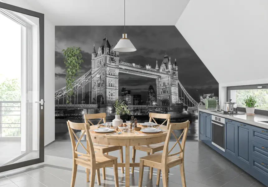 Monochrome London: Tower Bridge Glow Wall Mural