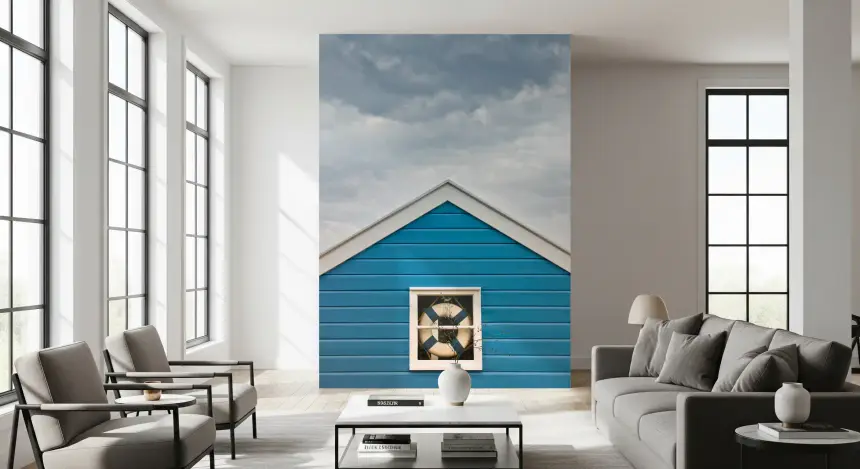 Blue Beach Hut: Coastal Charm Wall Mural
