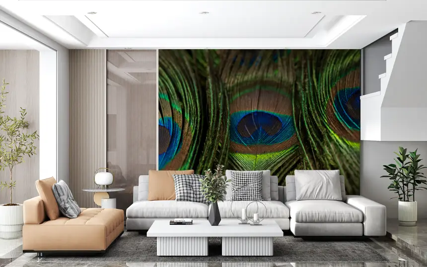 Peacock's Iridescent Plumes Wall Mural