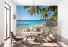 Turquoise Lagoon Leaning Palms Scenic Mural 7