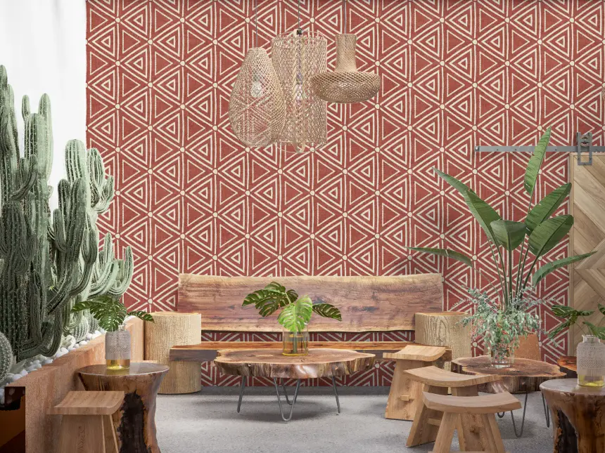 Textured Mudcloth Geometric Triangles Boho Rust Terracotta Wallpaper