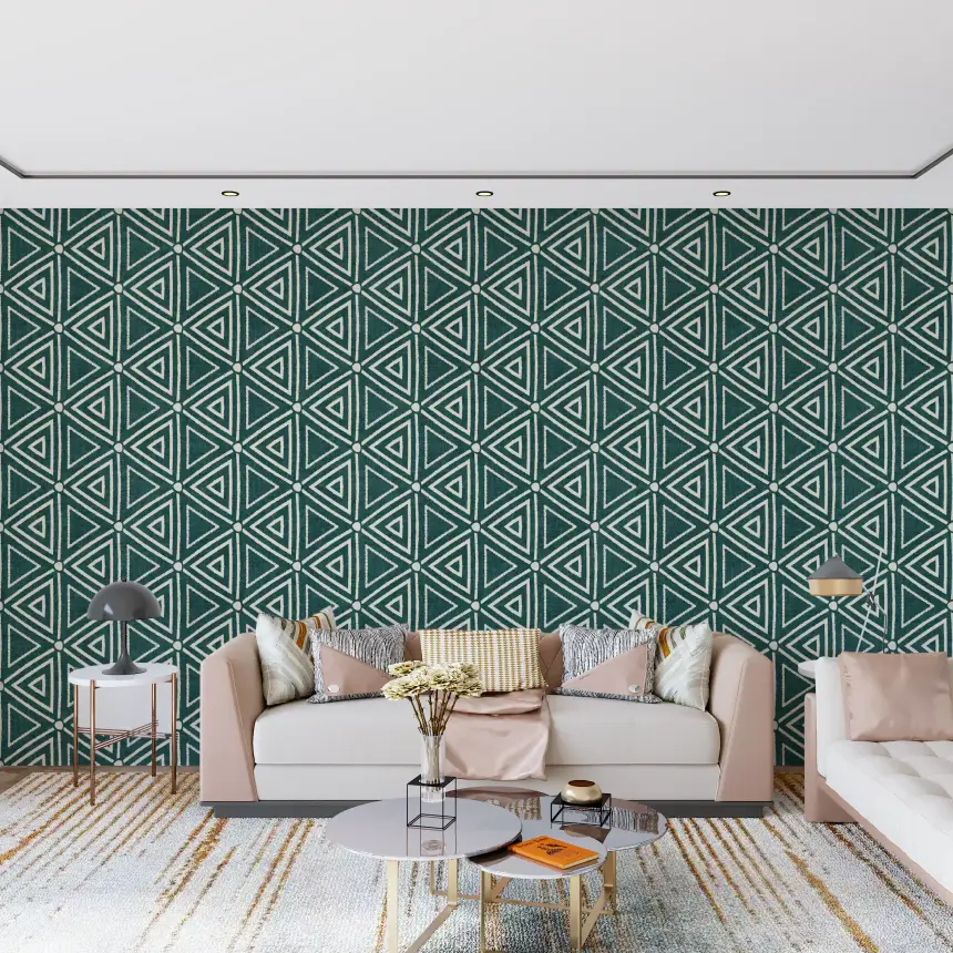 Textured Mudcloth Geometric Triangles Boho Deep Teal Wallpaper