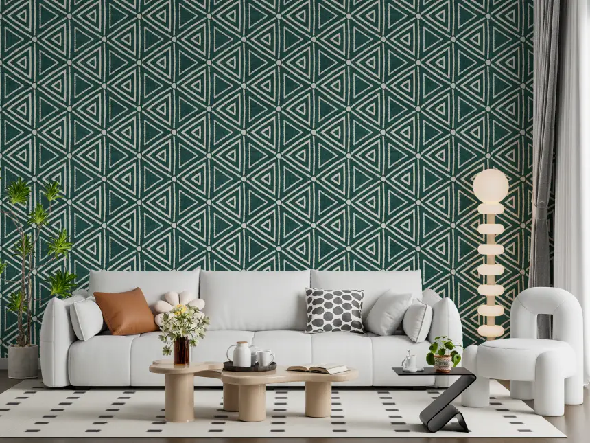 Textured Mudcloth Geometric Triangles Boho Deep Teal Wallpaper