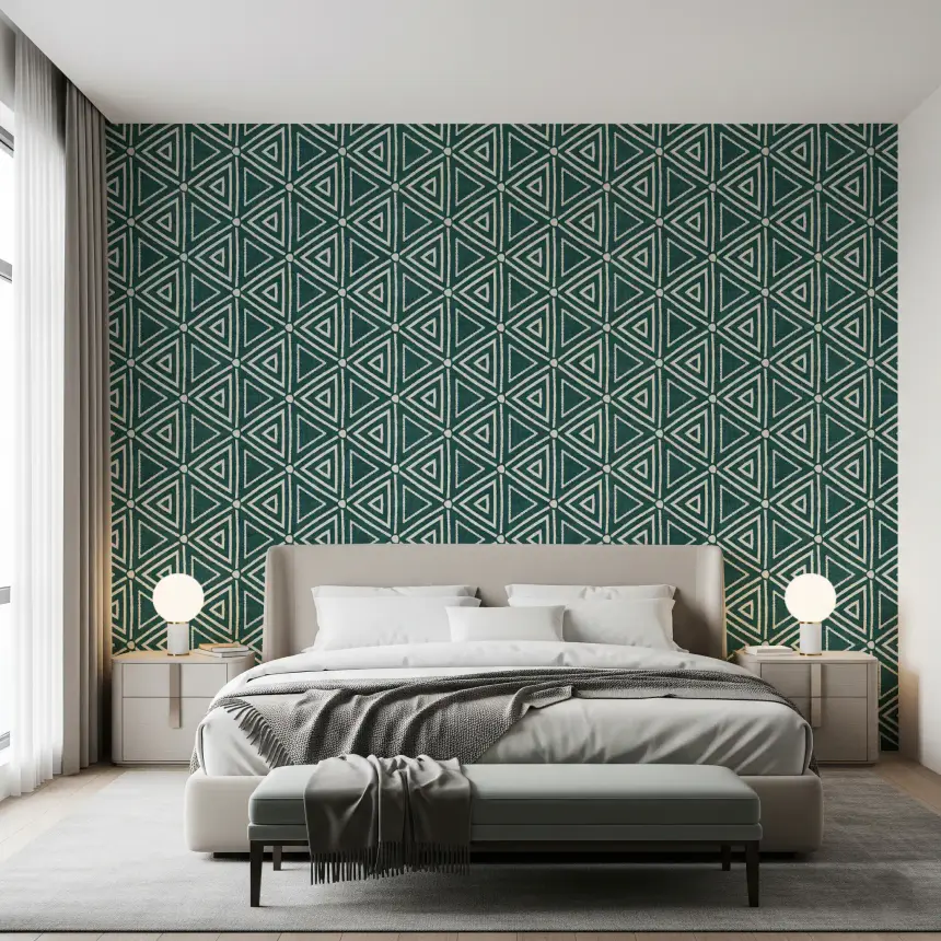 Textured Mudcloth Geometric Triangles Boho Deep Teal Wallpaper