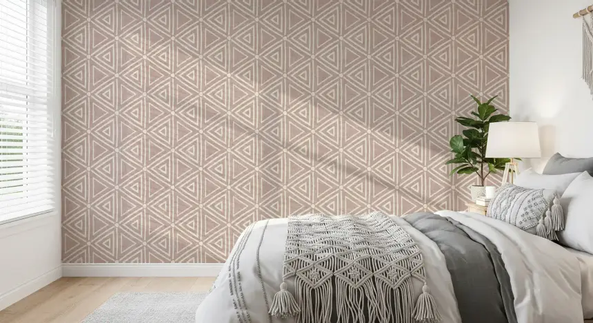 Textured Mudcloth Geometric Triangles Boho Dusty Rose Wallpaper