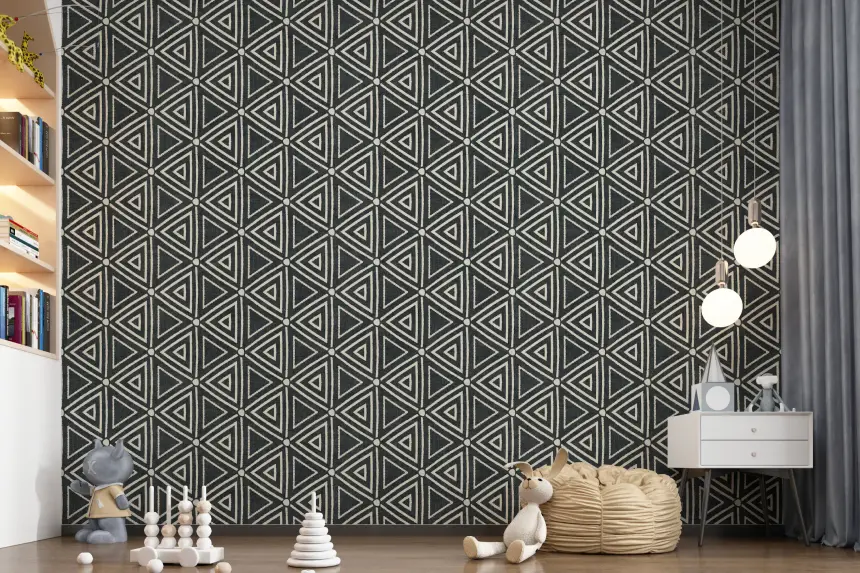 Textured Mudcloth Geometric Triangles Boho Charcoal Black Wallpaper