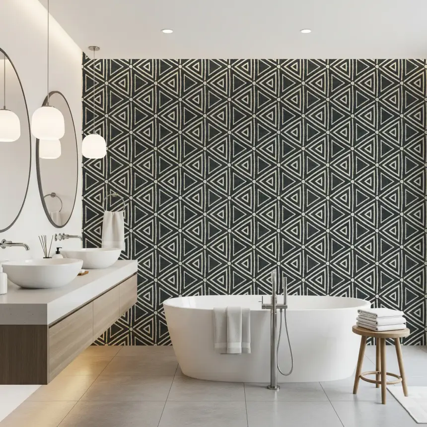 Textured Mudcloth Geometric Triangles Boho Charcoal Black Wallpaper