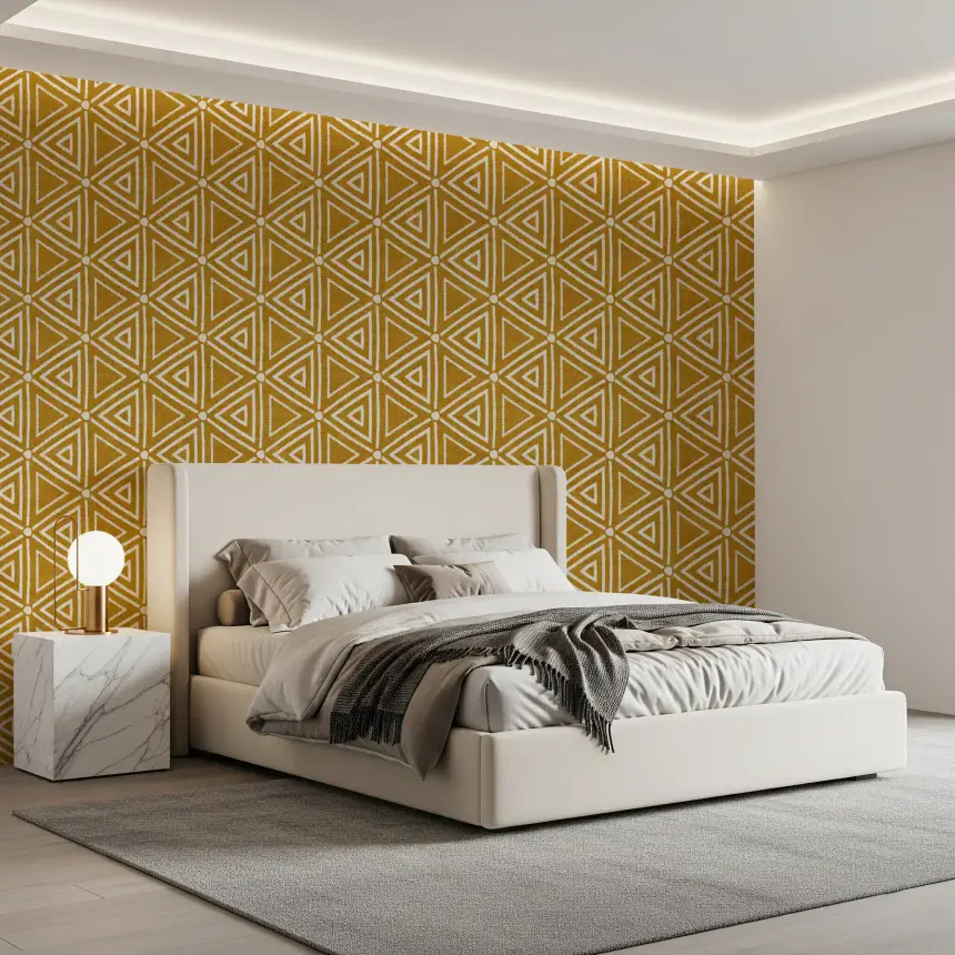 Textured Mudcloth Geometric Triangles Boho Mustard Yellow Wallpaper