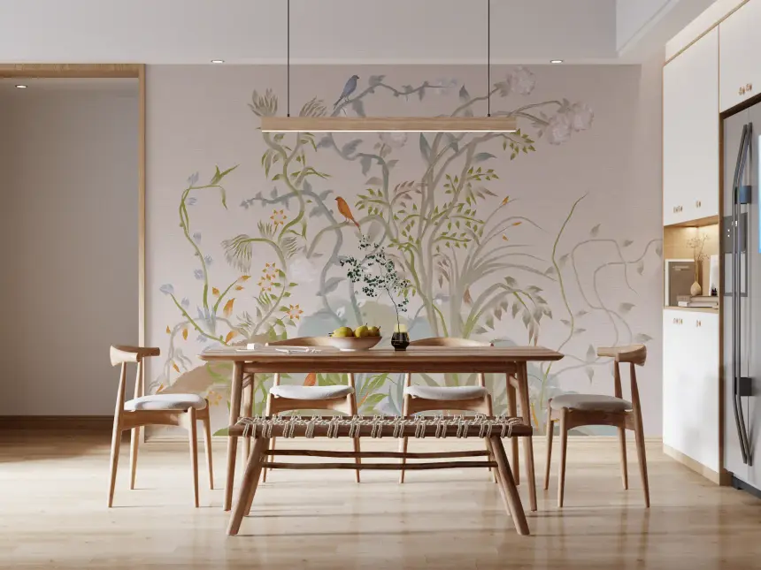 Whispering Vines & Chinoiserie Songbirds Wall Mural