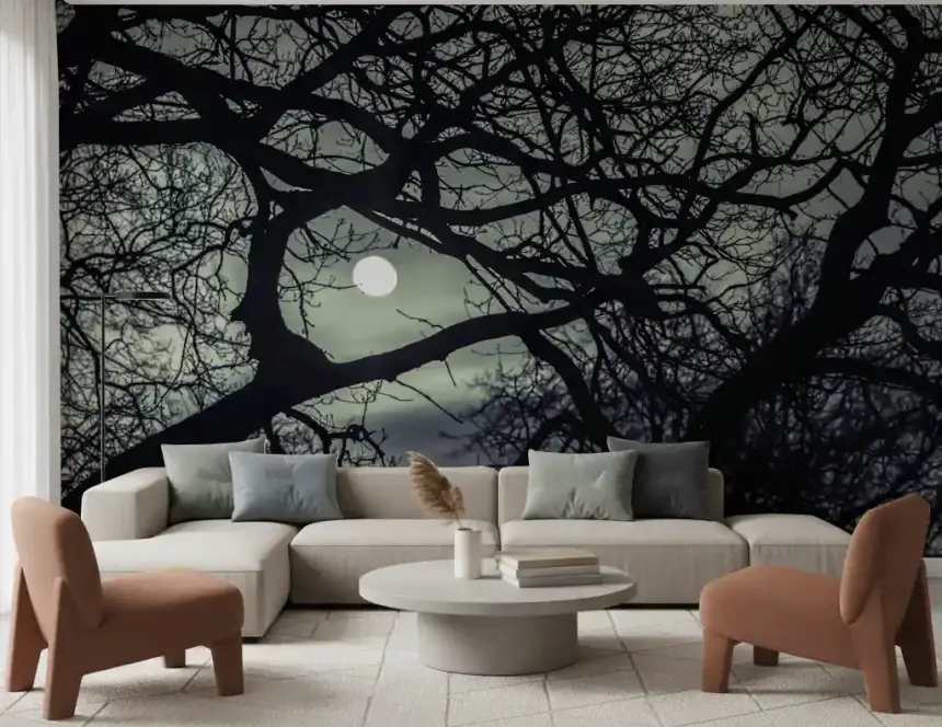 Lunar Silhouette: Midnight Branches Wall Mural