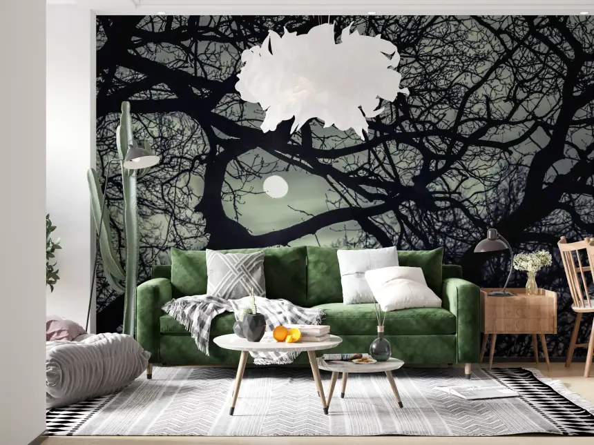 Lunar Silhouette: Midnight Branches Wall Mural