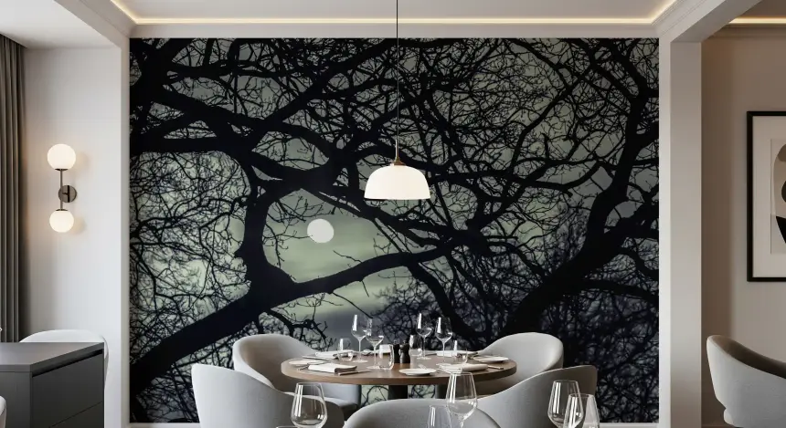 Lunar Silhouette: Midnight Branches Wall Mural