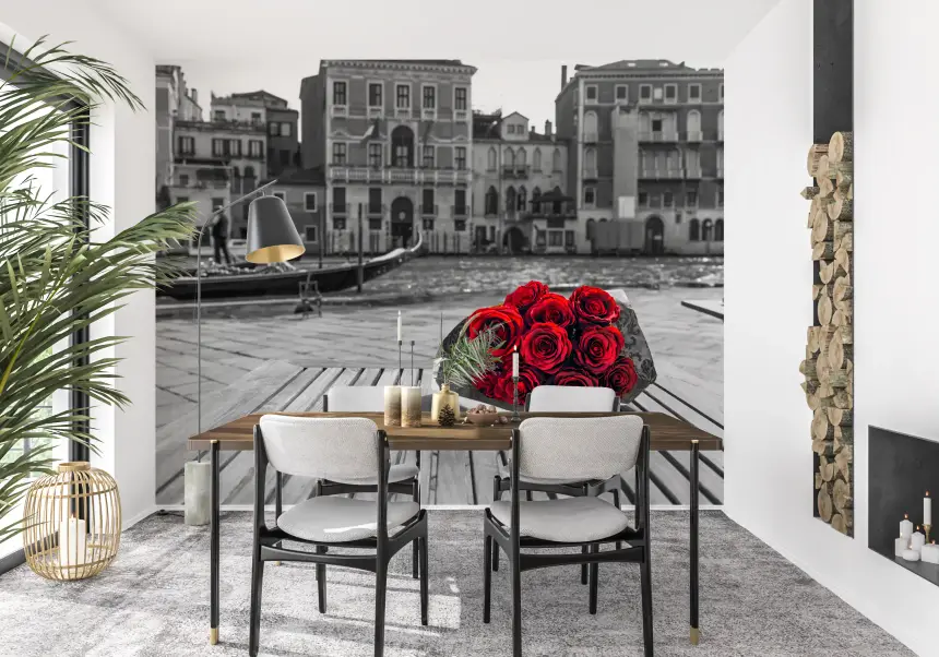 Red Roses, Grey Venice Wall Mural