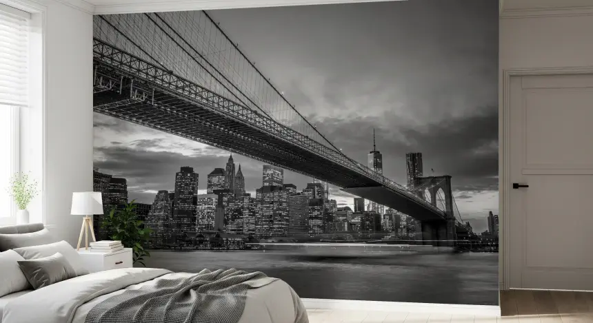 Brooklyn Bridge: Iconic NYC Monochrome Night Wall Mural