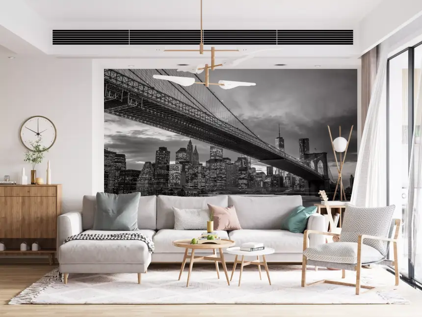 Brooklyn Bridge: Iconic NYC Monochrome Night Wall Mural
