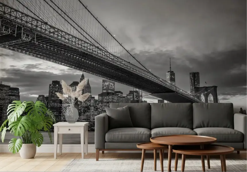 Brooklyn Bridge: Iconic NYC Monochrome Night Wall Mural