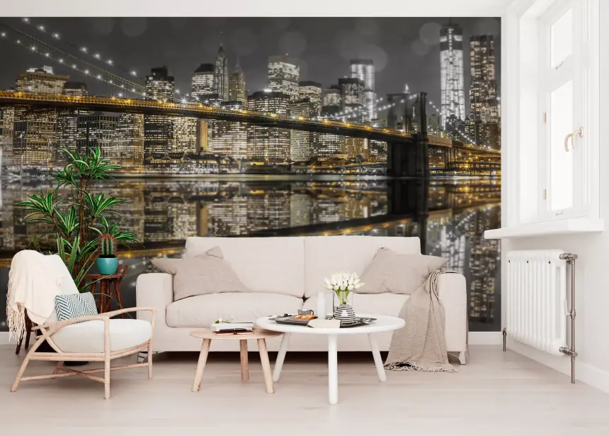 City of Gold & Gray: NYC Nightscape Wall Mural