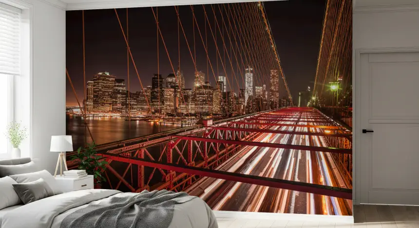 City Pulse: Brooklyn Bridge at Night Wall Mural