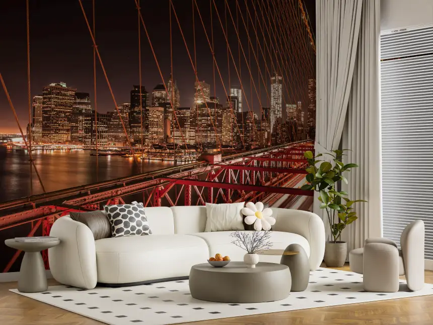 City Pulse: Brooklyn Bridge at Night Wall Mural