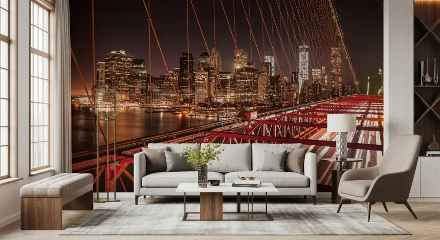 City Pulse: Brooklyn Bridge at Night Wall Mural
