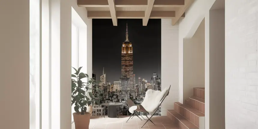 Empire Glow: NYC Night in Grayscale Gold Wall Mural