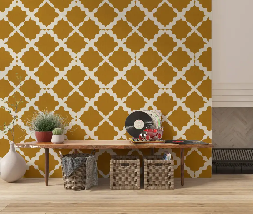 Textured Lattice Trellis Geometric Mustard Minimalist Modern Wallpaper