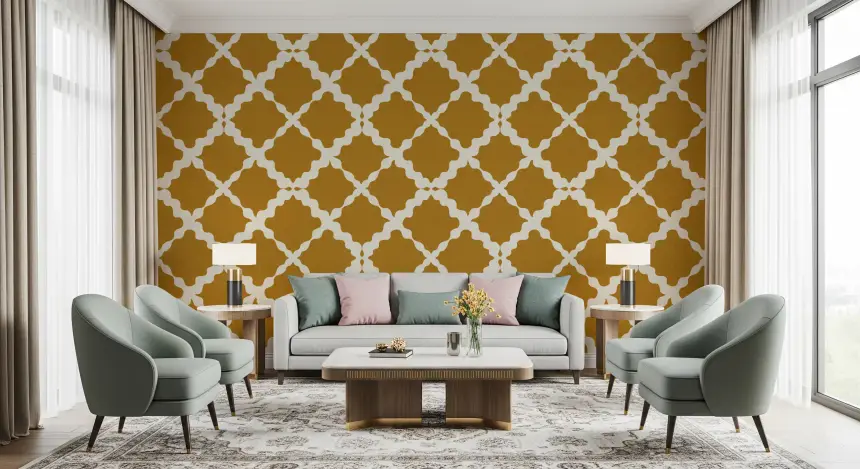 Textured Lattice Trellis Geometric Mustard Minimalist Modern Wallpaper