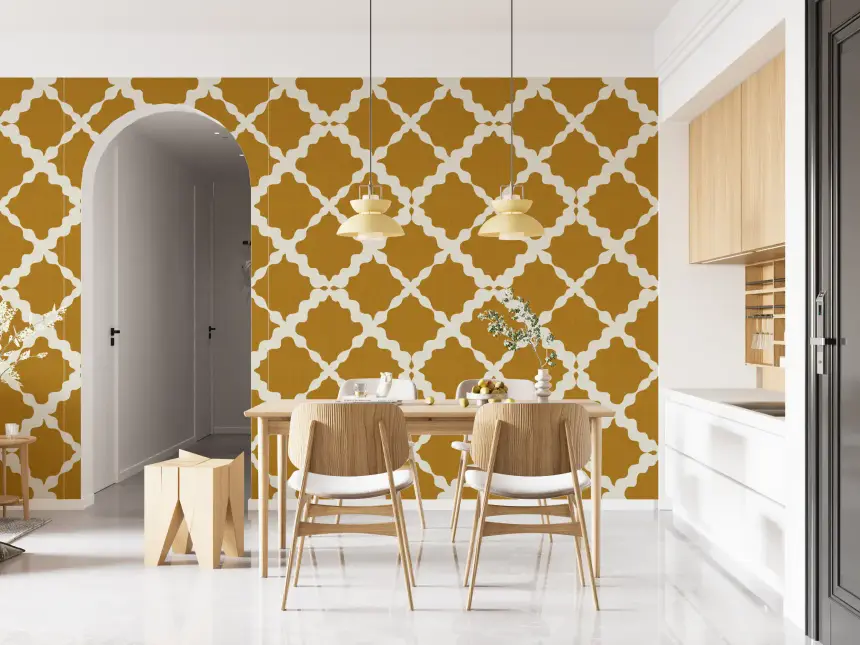 Textured Lattice Trellis Geometric Mustard Minimalist Modern Wallpaper