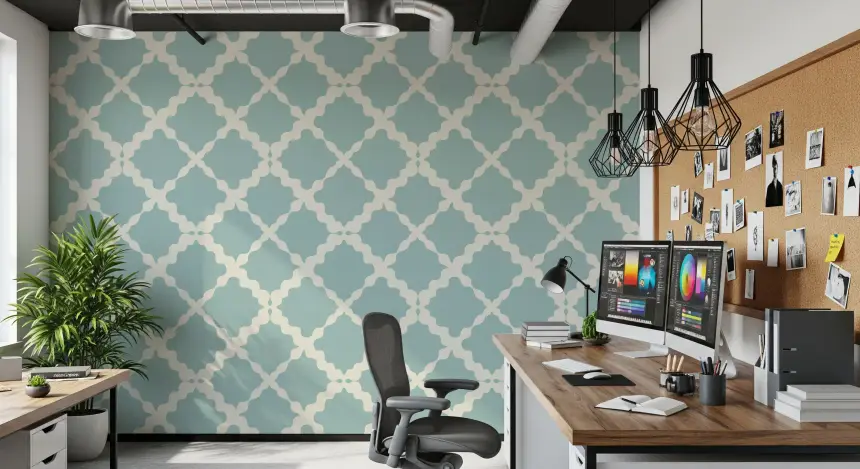 Textured Lattice Trellis Geometric Muted Blue Minimalist Modern Wallpaper