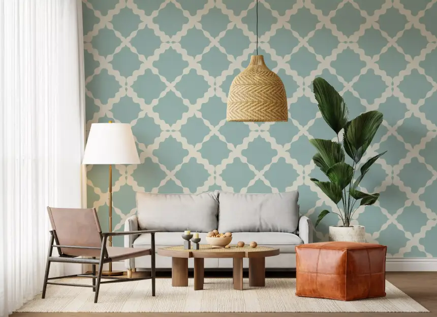 Textured Lattice Trellis Geometric Muted Blue Minimalist Modern Wallpaper