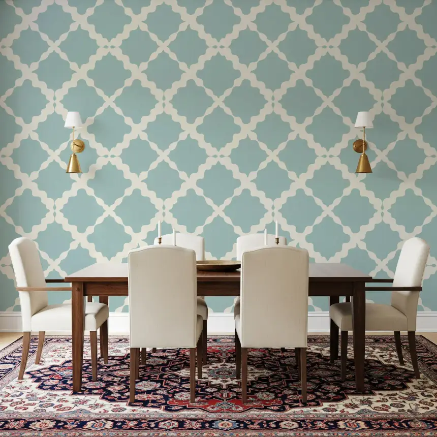 Textured Lattice Trellis Geometric Muted Blue Minimalist Modern Wallpaper