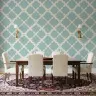 Serene Aqua Ogee Lattice Pattern Wallpaper 8