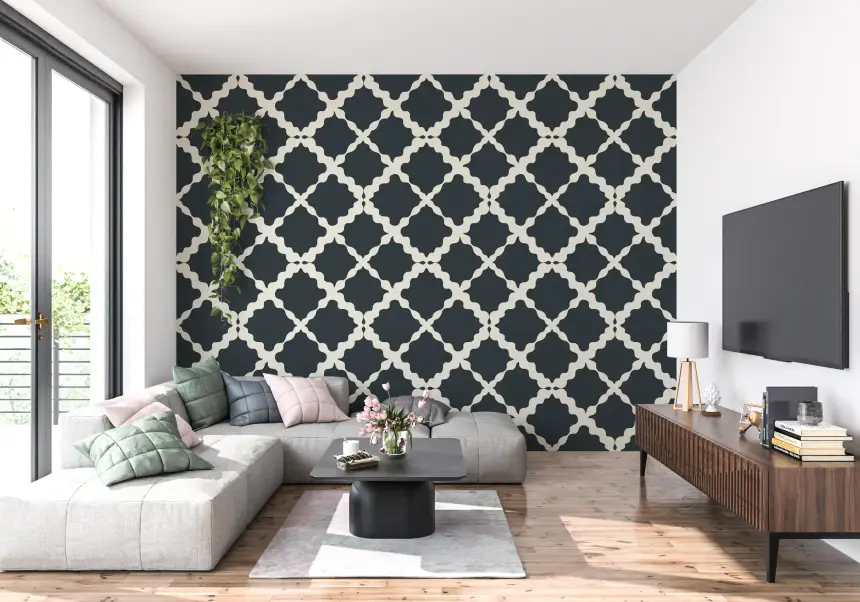 Textured Lattice Trellis Geometric Charcoal Minimalist Modern Wallpaper