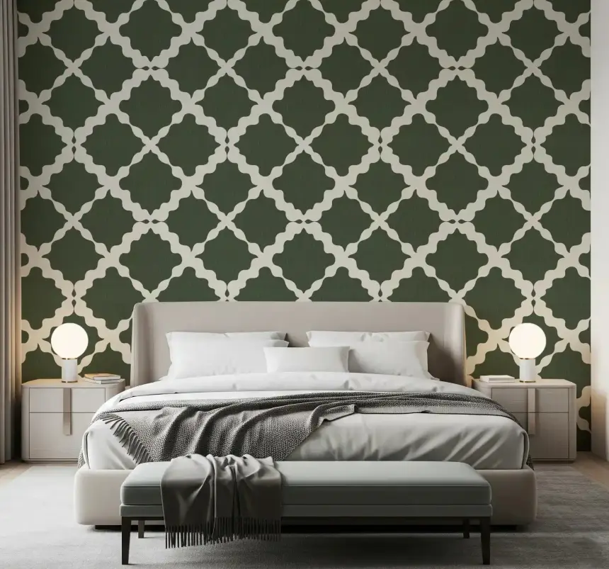 Textured Lattice Trellis Geometric Moss Green Minimalist Modern Wallpaper