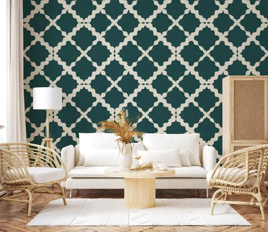 Textured Lattice Trellis Geometric Deep Teal Minimalist Modern Wallpaper