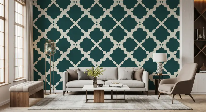 Textured Lattice Trellis Geometric Deep Teal Minimalist Modern Wallpaper
