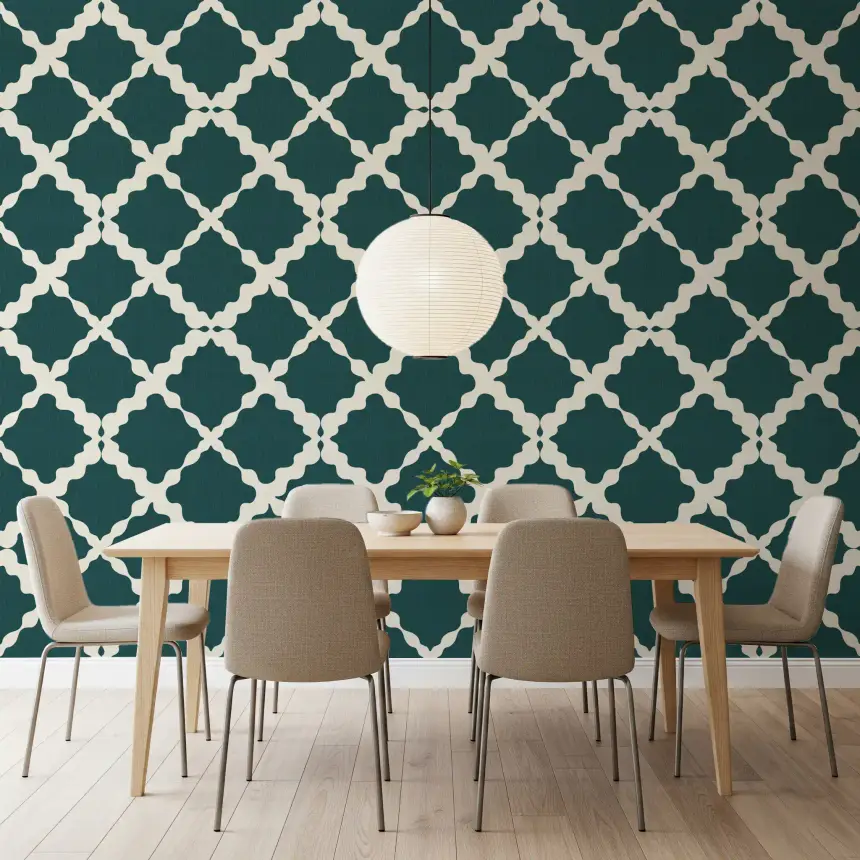 Textured Lattice Trellis Geometric Deep Teal Minimalist Modern Wallpaper