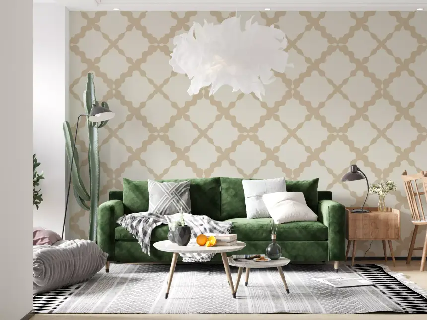 Textured Lattice Trellis Geometric Cream Beige Minimalist Modern Wallpaper
