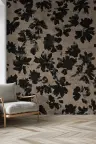 Abstract Distressed Floral Wallpaper in Beige and Black 6