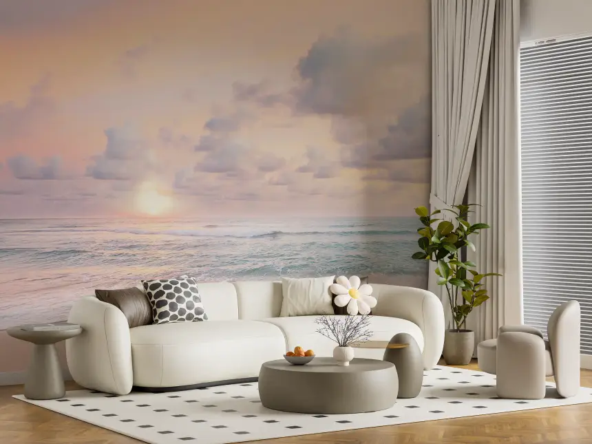 Peach Sky, Teal Sea Wall Mural