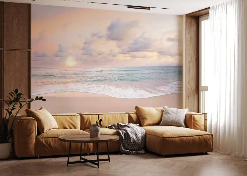 Peach Sky, Teal Sea Wall Mural