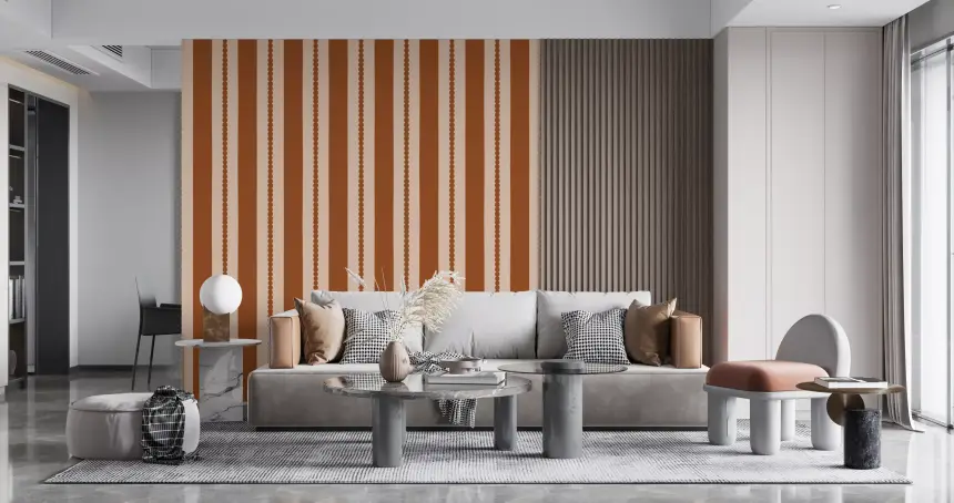 Warm Earth Stripes & Scallops Wallpaper