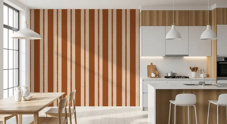 Warm Earth Stripes & Scallops Wallpaper