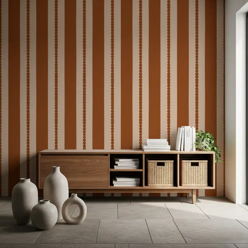 Warm Earth Stripes & Scallops Wallpaper