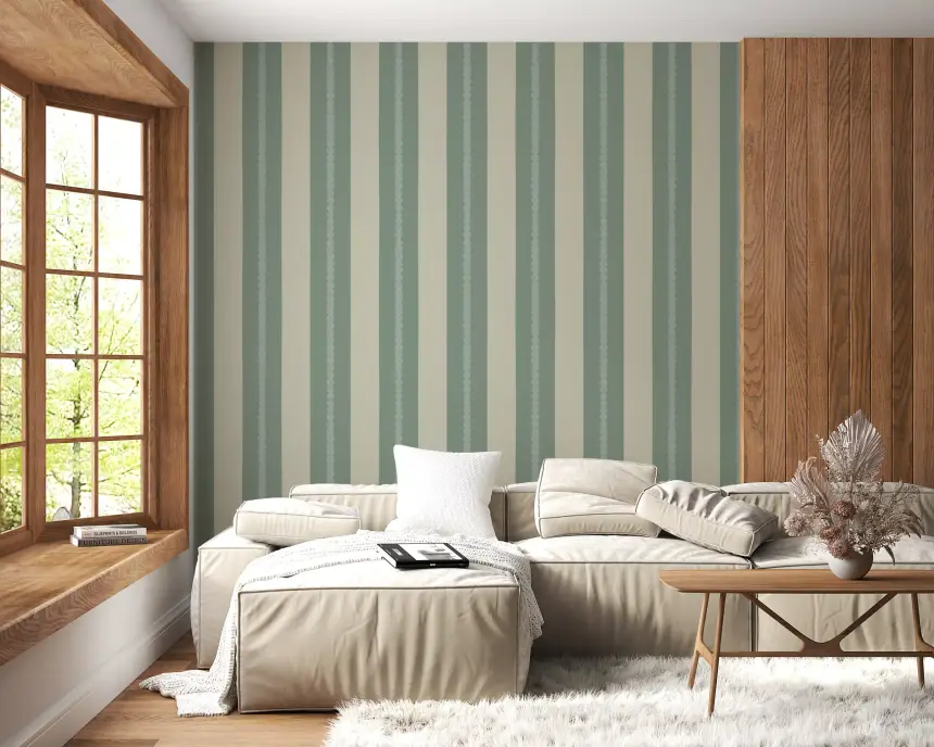 Soft Sage & Beige Stripes Wallpaper