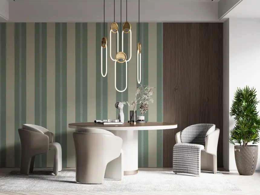 Soft Sage & Beige Stripes Wallpaper