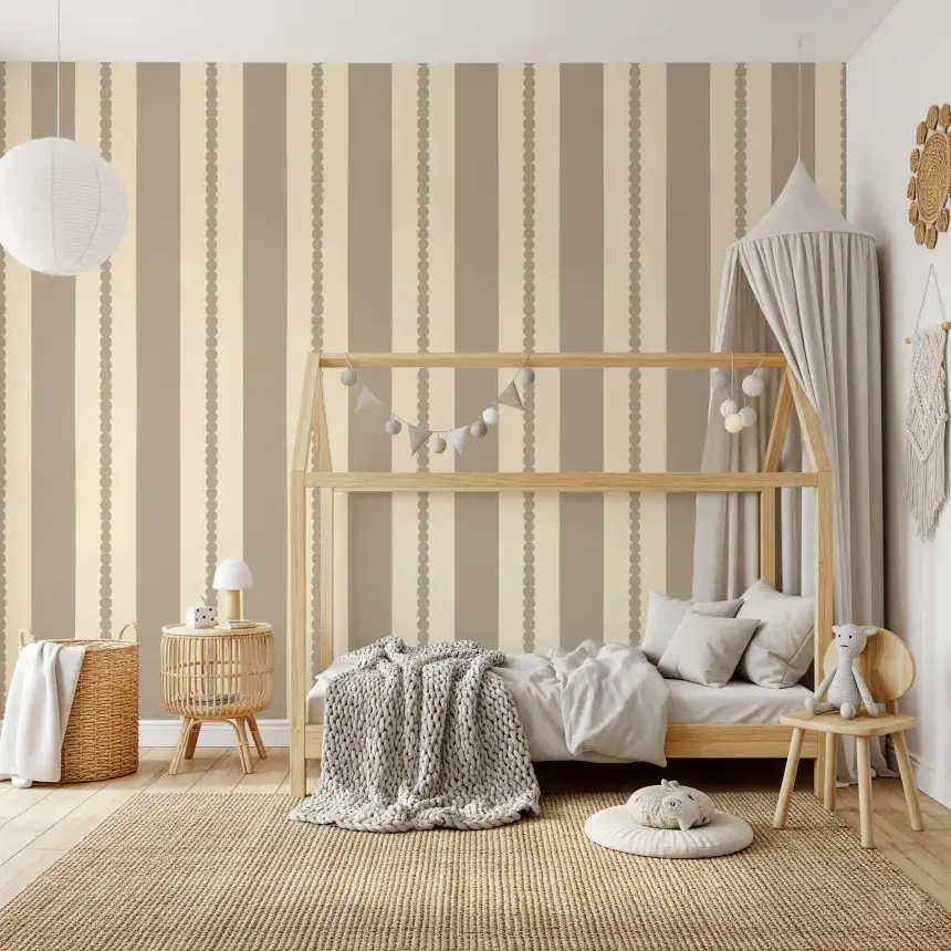 Subtle Scallop & Dot Stripes Wallpaper