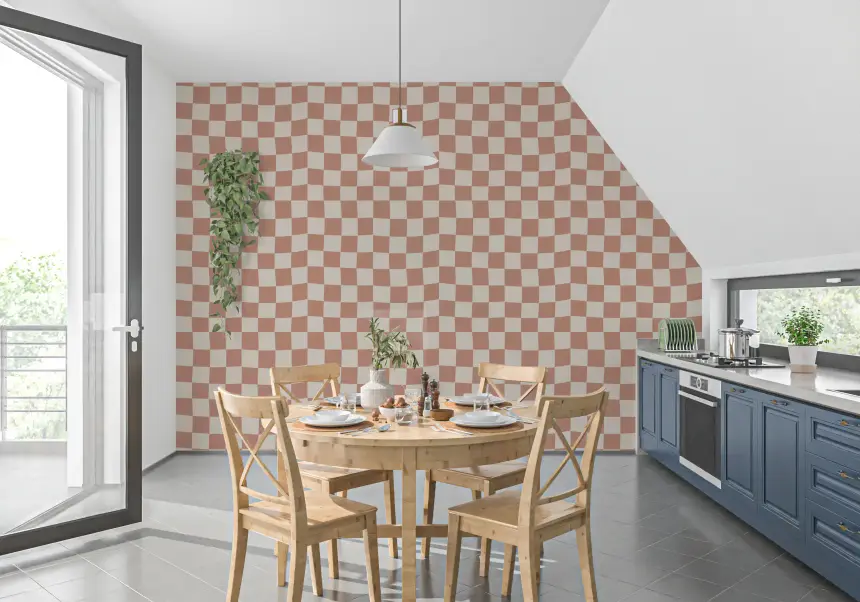 Peach & Cream Checker Waves Wallpaper