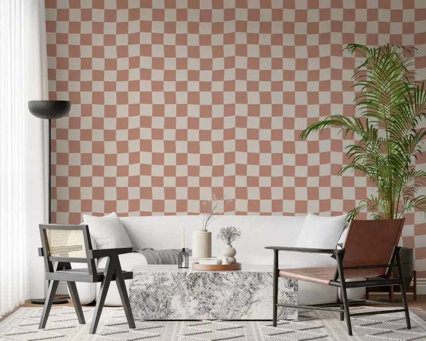 Peach & Cream Checker Waves Wallpaper