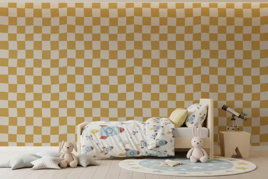 Golden Ripple Checks Wallpaper